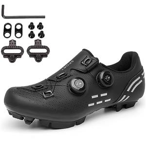 PENXZT Scarpe da Ciclismo MTB da Uomo Donna Scarpe da Mountain Bike Traspirante Compatibile con i Pedali Shimano SPD a 2 bulloni con Tacchetti, Scarpe da Equitazione,Nero,46 EU
