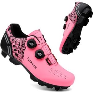 ENEN Scarpe MTB Uomo, Scarpe da Ciclismo Uomo, Scarpe Spinning Donna, Scarpe MTB SPD, Scarpe Mountain Bike Compatibili con Pedali SPD 2 Bulloni con Tacchette, Blu Nero Grigio Rosa Scarpe Bici