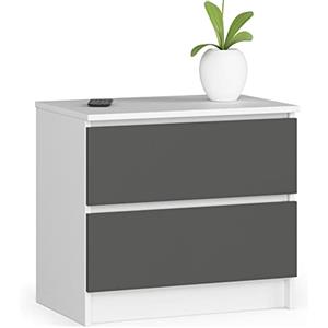 AKORD | Cassettiera K60 a 2 Cassetti | Moderna Mobiletto per Soggiorno Sala da Pranzo Camera da Letto Corridoio Bagno | Armadio Cameretta | 60x55x40 cm | Bianco/grigio grafite