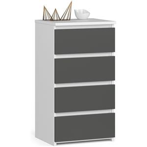 AKORD | Cassettiera a 4 Cassetti | Credenza Alta | Moderna Mobiletto per Soggiorno Sala da Pranzo Camera da Letto Corridoio Bagno | Armadio Cameretta | 35x40x74 cm | Bianco | Grigio Grafite