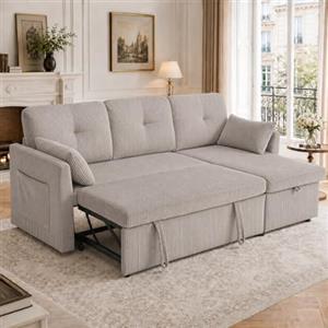 Lubvtti Divano letto 3 posti,divano angolare a L con sedute contenitore,divano 3 posti con chaise longue destra e sinistra intercambiabile,Tessuto di velluto a righe,Grigio chiaro