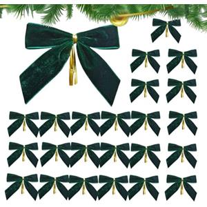 Generico Fiocchi per Albero di Natale - 24 Pezzi Fiocchi Ro-SSI per Albero di Natale | Piccoli Ornamenti in Nastro di Velluto Vintage | Fi-occo Decorativo in Velluto per Ghirlande, Feste (Verde)
