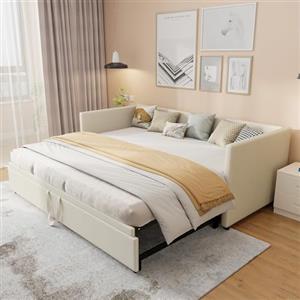 BestAlice Divano letto pieghevole 90/180 x 200 cm, con rete a doghe, Divano allungabile a 2 posti, singolo con estraibile, letto matrimoniale, tessuto vellutato, beige,Nessun materasso