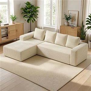 Sapgaks Divano ad angolo con chaise longue a forma di L, moderno divano disossato modulare con cuscino, divano a 4 posti in velluto a coste per soggiorno, camera da letto, nessun assemblaggio richiesto