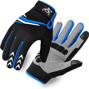BEAST RAGE Guanti da ciclismo a dita intere, con imbottitura, per uomo e donna, antiscivolo, ammortizzanti, traspiranti, touchscreen, per BMX, MTB, corsa su strada, bicicletta, arrampicata (Blu, XL)