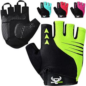 BEAST RAGE Guanti da ciclismo a mezze dita per uomo e donna - imbottiti, traspiranti, ammortizzati, antiscivolo, guanti da ciclismo senza dita per MTB e ciclismo su strada (PARROTTO, L)