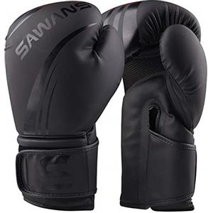 SAWANS® Guantoni da boxe professionali per MMA, kickboxing, allenamento, Muay Thai, lotta (nero opaco, 283,5 g)