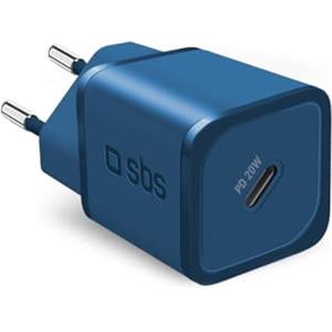 SBS Caricabatterie Portatile per Samsung, iPhone, Xiaomi, Oppo, Caricatore Gan rapido da 20W per Smartphone e Tablet, Caricabatterie Power Delivery Veloce e Sicuro con USB-C, Blu