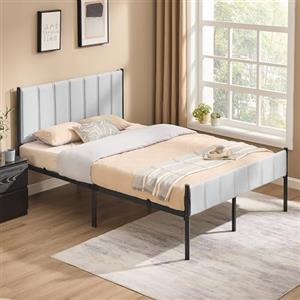 VASAGLE Struttura Letto Matrimoniale, 140 x 200 cm, con Testiera Imbottita, Telaio del Letto, Doghe in Acciaio, Regge fino a 500 kg, Montaggio Facile, Grigio Tortora RMB974G01