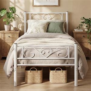 VASAGLE Struttura Letto Singolo, Letto a Doghe in Metallo per Materassi di 90 x 190 cm, per Stanza di Ospiti, Montaggio Facile, per Spazi Piccoli, Bianco RMB061W01