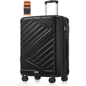 SONGMICS Valigia Rigida, Trolley da Viaggio, Chiusura TSA, Cinghia Inclusa, Bagaglio in ABS con 4 Ruote Doppie, Valigia Espandibile, L, 65 x 45 x 25 cm, Nero Inchiostro RLP002B101