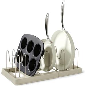 Amazon Basics Organizer per Pentole e Teglie, Include 10 Divisori, in Acciaio Inox, Espandibile da 31cm a 53cm