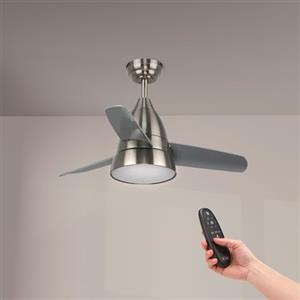 M mimotec - Ventilatore a soffitto Led Silence 54W Nichel, telecomando, motore DC 30W+Luce Led 24W, 6 velocità, Silenzioso,3 Lame, 91 cm, funzione estate-inverno, timer