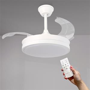 M mimotec - Ventilatore da soffitto con luce LED Thor Bianca, con telecomando, motore DC, 6 velocità, silenzioso, pale retrattili, funzione estate-inverno, timer, luce CCT dimmerabile. LM8821