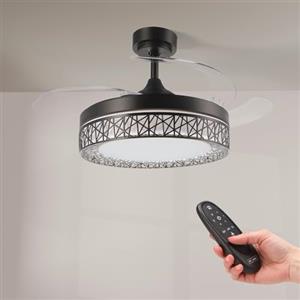 M mimotec - Ventilatore a Soffitto Led Nero Aqua 66W con luce, telecomando, basso consumo energetico, motore DC 30W+Luce LED 36W, 6 velocità, silenzioso, 4 Pale sganciabili, estate-inverno, timer