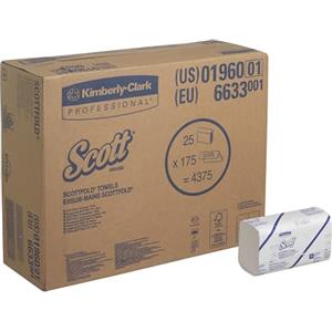 SCOTT PROFESSIONAL Asciugamani Multifold Scott 6633-25 confezioni x 175 strappi, colore bianco, a 1 velo