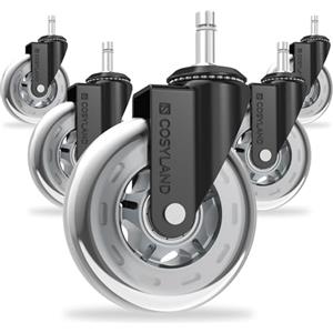 COSYLAND Rotelle sedia ufficio in argento trasparente - Set 5 ruote per sedia ufficio silenziose, compatibili parquet e pavimenti duri