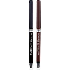 L'Oreal Paris L'Oréal Paris Infaillible 36h Grip Liner Matita Occhi Automatica Waterproof Lunga Tenuta Con Spugnetta per Sfumare incorporata Colore 04 Brown Denim + Colore 01 Intense Black - 2 Cosmetici