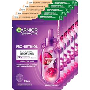 Garnier Maschera Viso in Tessuto Skin Active Pro-Retinol Levigante Rigenerante Riduce Rughe Linee Sottili con Retinolo Glicerina Estratto di Acai - 5 Maschere Monouso