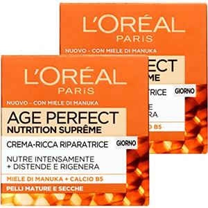 L'Oreal Paris L'Oréal Paris Age Perfect Nutrition Suprême Crema Giorno Riparatrice Viso Formula con Miele di Manuka e Calcio B5 Azione Nutriente Rigenerante Texture Ricca Pelli Mature e Secche - 2 Barattoli da 50ml