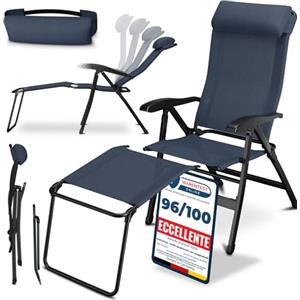 ELONEO Sedia da Giardino Pieghevole con Poggiapiedi Rimovibile - Comoda Sdraio Pieghevole in Alluminio per Campeggio, Giardino e Balcone, con Schienale Regolabile Blu