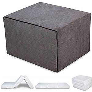 EVERGREENWEB MATERASSI & BEDS EVERGREENWEB - Pouf Letto con Rivestimento Grigio Sfoderabile trasformabile in Confortevole Materasso Singolo 80x190 WATERFOAM Alto 15 cm Pieghevole 3 Pezzi Multiuso Puff Futon Salvaspazio per Ospiti