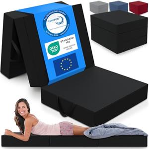 ELONEO materassino pieghevole per ospiti, materasso pieghevole a 3 parti, spugna extra spessa (15cm), lavabile, cubo a disco intervertebrale, adulti (nero, 90 x 200 x 15 cm)