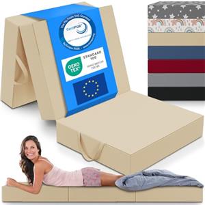 ELONEO materassino pieghevole per ospiti, materasso pieghevole a 3 parti, spugna extra spessa (15cm), lavabile, cubo a disco intervertebrale, adulti (crema, 75 x 195 x 15 cm)