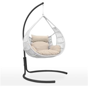 EVERGREENWEB MATERASSI & BEDS EVERGREENWEB - Sedia a Dondolo, Poltrona Sospesa in Tessuto per Intero ed Esterno, completa di struttura in Acciaio e Cuscini Super Soft - Sedia Ovetto Nido AutoPortante (Bianco, Singolo)