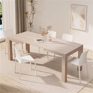 Mobili Fiver, Tavolo Allungabile Moderno, Iacopo, 140(220) x90 cm, Olmo Perla, per 6-10 persone, Tavolo Cucina, Soggiorno, Made in Italy
