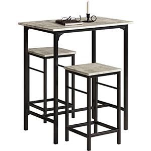 SoBuy Set Tavolo da Bar Alto con 2 Sgabelli - Tavolo Salvaspazio per Cucina Piccola e Balcone, Stile Industriale Moderno - Tavolino Alto da Esterno per Giardino o Terrazzo OGT10-HG