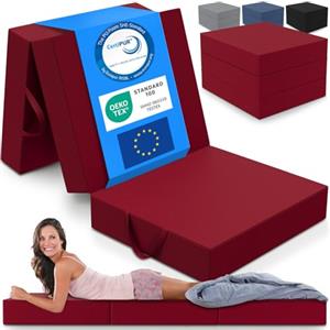 ELONEO materassino pieghevole per ospiti, materasso pieghevole a 3 parti, spugna extra spessa (15cm), lavabile, cubo a disco intervertebrale, adulti (rosso, 90 x 200 x 15 cm)