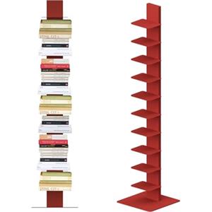 Flo.mar - Libreria a Colonna con 10 Ripiani 20x15cm - Libreria Verticale a Colonna da Terra con Base in Metallo 35x35 cm - Stretta e Alta 153 cm - Rosso