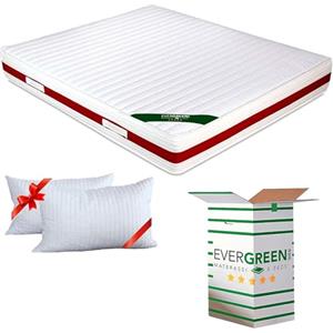 EVERGREENWEB MATERASSI & BEDS EVERGREENWEB Materasso Matrimoniale 160x200 in MEMORY FOAM & Waterfoam ORTOPEDICO alto 22 cm con Coppia Cuscini Letto GRATIS Lastra Massaggiante, Rivestimento Bianco SFODERABILE per Reti e Letti