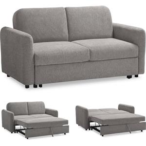 EVERGREENWEB MATERASSI & BEDS EVERGREENWEB Divano Letto 2 Posti Matrimoniale L165xP90xA80 cm, Morbido Tessuto Beige, Schienale Reclinabile a Doppio Cuscino, Sofà con Chaise Longue Estraibile, Struttura Rinforzata Pieghevole, NELLY