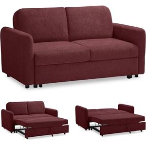 EVERGREENWEB MATERASSI & BEDS EVERGREENWEB Divano Letto 2 Posti Matrimoniale L165xP90xA80 cm Morbido Tessuto Bordeaux, Schienale Reclinabile a Doppio Cuscino Sofà con Chaise Longue Estraibile Struttura Rinforzata Pieghevole, NELLY