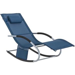 SoBuy Lettino Sdraio da Giardino a Dondolo - Sedia a Dondolo da Esterno in Textilene Blu Navy con Telaio in Metallo, 150x63x87cm, Lettino Prendisole per Terrazza, Piscina, Patio, OGS28-NB