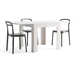 Mobili Fiver, Tavolo Quadrato Allungabile a libro Eldorado, 90x(180) x90 cm, Bianco Frassino, per 4-8 persone, Tavolo Cucina, Made in Italy