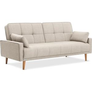 EVERGREENWEB MATERASSI & BEDS EVERGREENWEB Divano letto 3 Posti Clic Clac Trasformabile in Letto una Piazza e Mezza con 2 Cuscini GRATIS, Doppio Schienale Reclinabile 3 livelli, Tessuto Imbottito Capitonné Beige, Piedi in Legno
