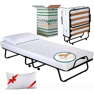 EVERGREENWEB MATERASSI & BEDS EVERGREENWEB - Letto Brandina Pieghevole con Materasso Memory Foam Alto 12 cm, Struttura Rete Singola a Doghe in Legno 90 x 200, con Cuscino in Omaggio - Letto Salvaspazio con Rotelle