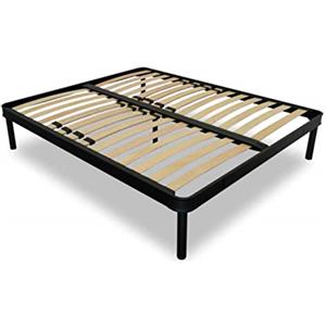 EVERGREENWEB MATERASSI & BEDS EVERGREENWEB - Rete Matrimoniale 140x200 a Doghe in Legno per TAGLIE FORTI XXL Rinforzata con Doppia Struttura in Ferro + Regolatori Zona Lombare 5 Gambe Smontabili Base da Incasso x Letti e Materassi
