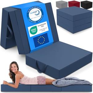 ELONEO materassino pieghevole per ospiti, materasso pieghevole a 3 parti, spugna extra spessa (15cm), lavabile, cubo a disco intervertebrale, adulti (blu, 75 x 195 x 15 cm)