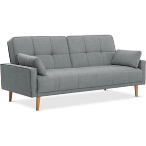 EVERGREENWEB MATERASSI & BEDS EVERGREENWEB Divano letto 3 Posti Clic Clac Trasformabile in Letto una Piazza e Mezza con 2 Cuscini GRATIS, Doppio Schienale Reclinabile 3 livelli, Tessuto Imbottito Capitonné Grigio, Piedi in Legno