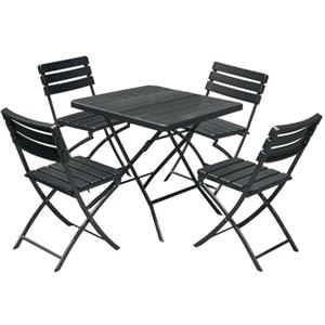 BERARDI B.INTERIORS | Set Tavolo e Sedie da Giardino Pieghevole, Nero, 5 Pezzi, Polietilene Alta Densità, 1 Tavolo 78x78x74 cm e 4 Sedie 58x46,5x81 cm, per Giardino Patio Balcone