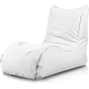 Bepouf - Poltrona Chaise Longue in Poliestere con Imbottitura in Palline di Polistirolo, Poltrona Adatta per Camera, Salotto e Esterni - Dimensione 110x80, Colore Bianco