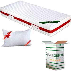EVERGREENWEB MATERASSI & BEDS EVERGREENWEB - Materasso Letto Singolo 80x190 in Memory Foam & Poliuretano Ortopedico Alto 22 cm con Cuscino Cervicale Incluso, Lastra Onda MASSAGGIANTE, Rivestimento Anallergico Bianco SFODERABILE