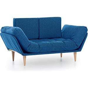EVERGREENWEB MATERASSI & BEDS EVERGREENWEB - Divano 2 posti trasformabile in comodo divano Letto con Materasso Futon | Moderno Divano Letto Pieghevole per Soggiorno, Studio, Salotto, Camera | Monique (Blu)