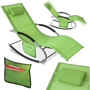 SoBuy Lettino Sdraio da Giardino a Dondolo - Sedia a Dondolo da Esterno in Textilene Verde con Telaio in Metallo, 150x63x87cm, Lettino Prendisole per Terrazza, Piscina, Patio, OGS28-GR