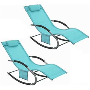 SoBuy Set di 2 sedie a dondolo da esterno Poltrone sedie sdraio da giardino con cuscino e poggiatesta portata fino a 150 kg Azzurro 150x63x87 cm OGS28-HBX2