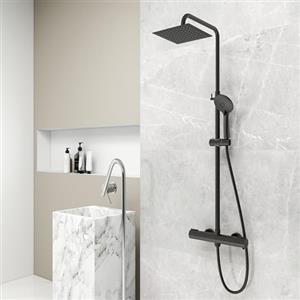 AICA ITALY SRL AICA ITALY, Soffione Doccia Quadrato 20x20cm Acciaio Inox con Rubinetto Termostatico Diametro 45mm, Saliscendi Doccia Regolabile 77-120cm, Nero Opaco
